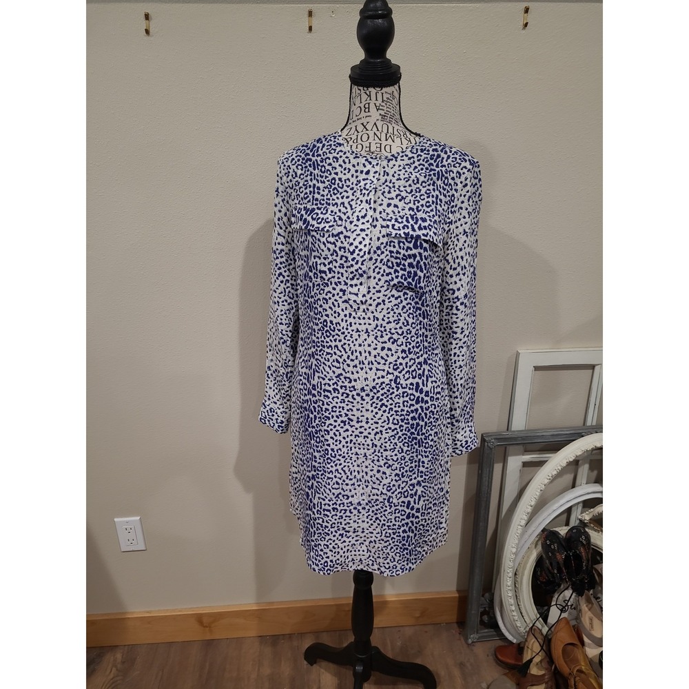 J. McLaughlin 100% Silk royal blue animal print shirt dress Women SZ XS career